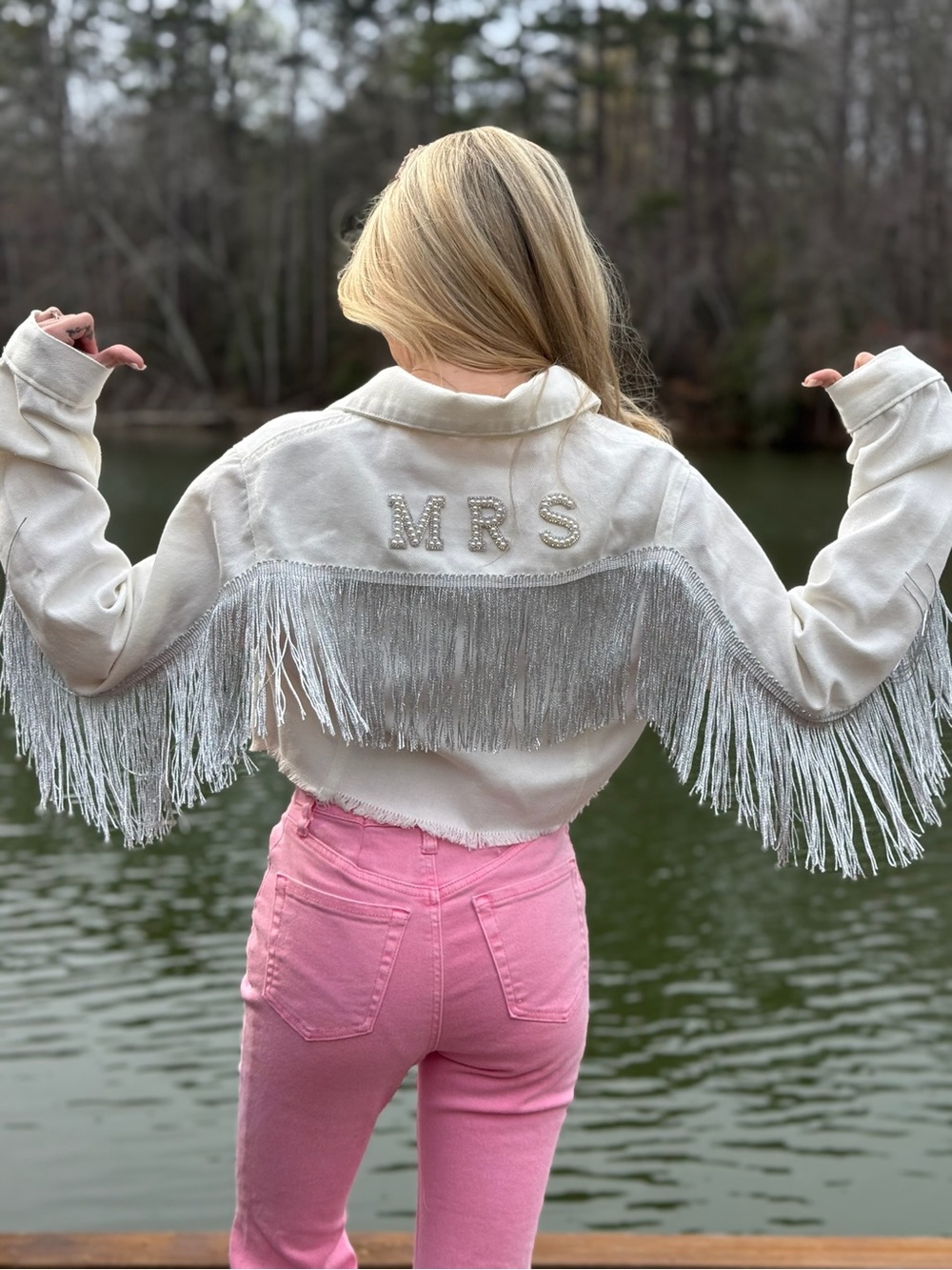 White Fringe Denim Jacket